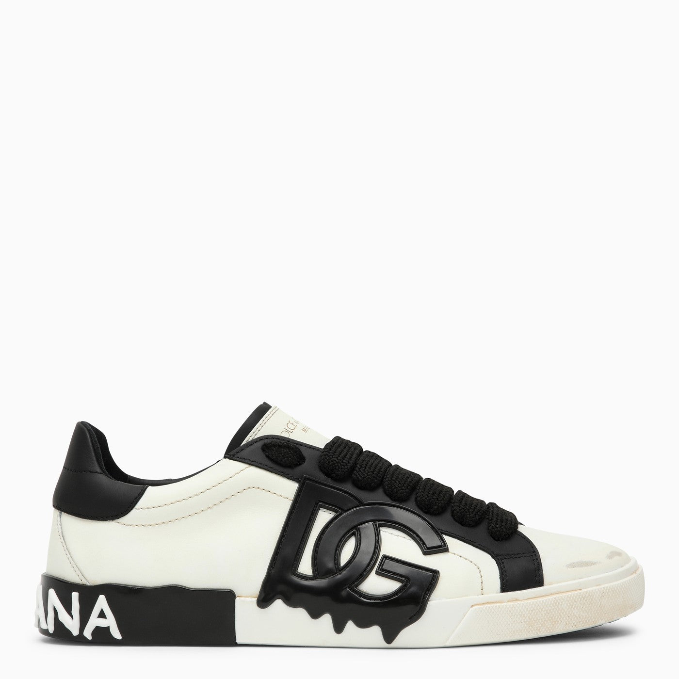 Dolce&Gabbana Portofino Vintage White/Black Leather Trainer