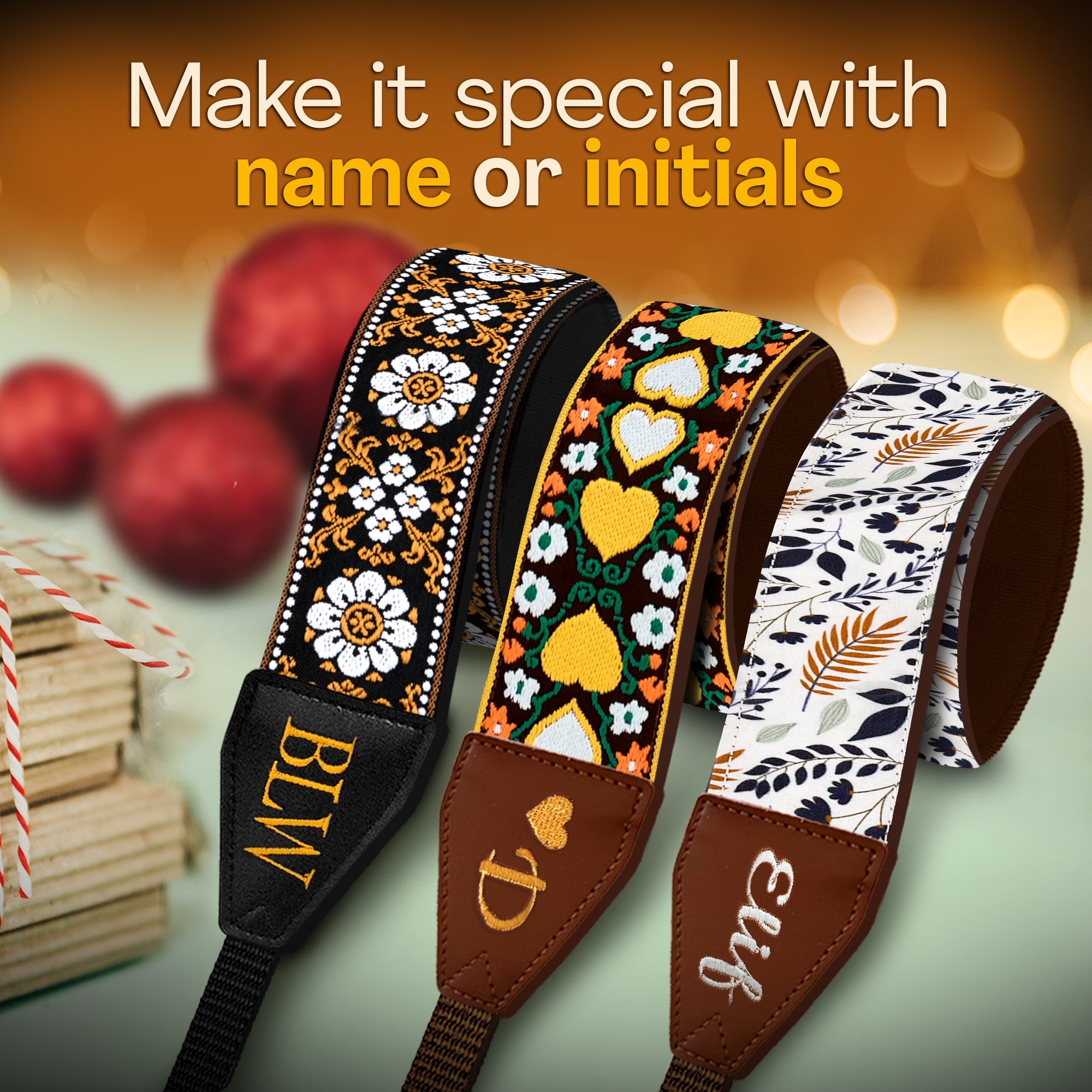 Personalized Embroidered White Leaves Camera Strap - Camera Strap for SLR/ DSLR