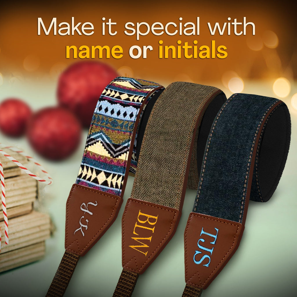 Personalized Embroidered Brown Denim Camera Strap - Camera Strap for SLR/ DSLR