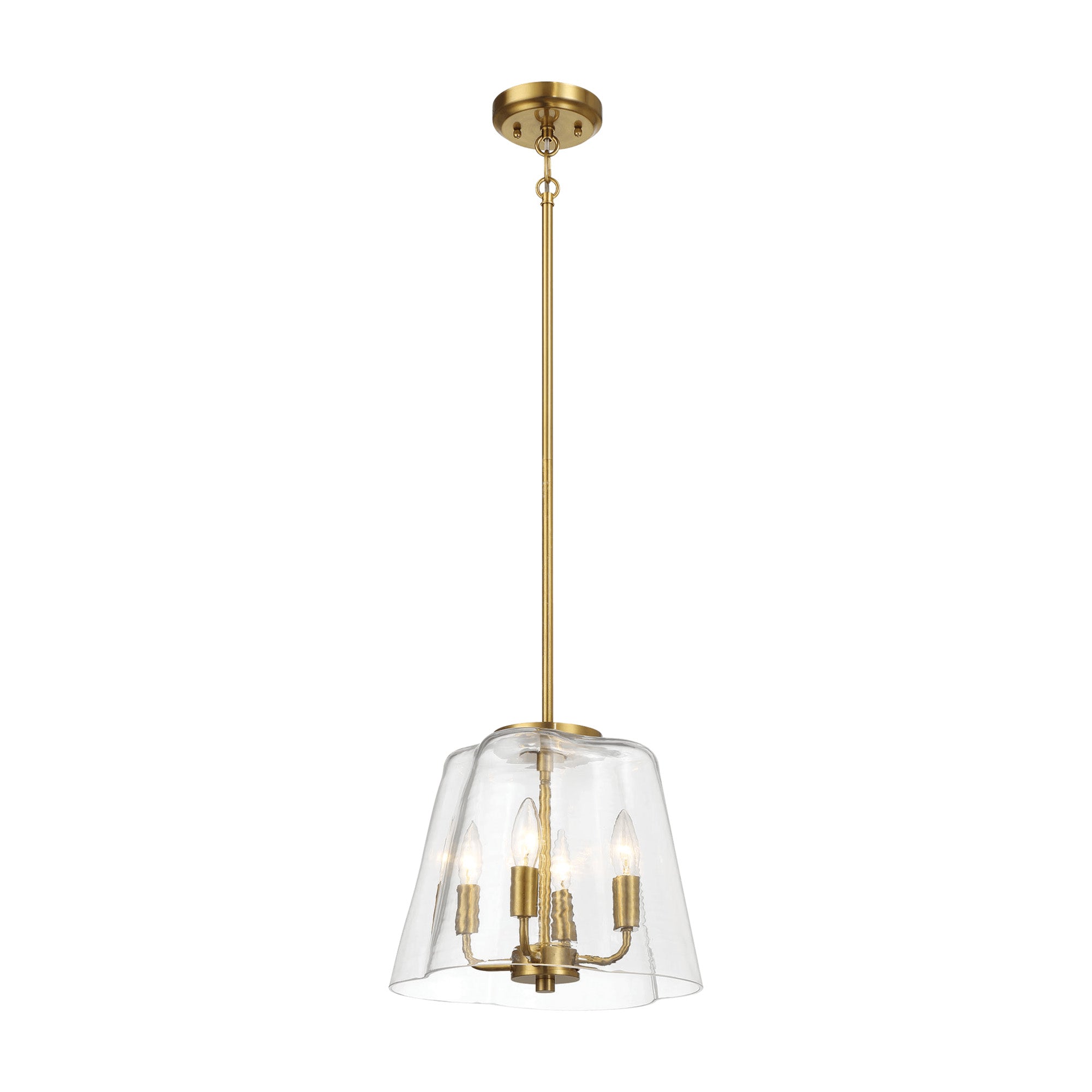 4-Light Candle Pendant Light – Satin Brass Finish & Clear Glass | Elegant Dining Room & Living Room Chandelier