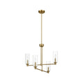 4-Light Pendant Chandelier – Clear Ribbed Glass Shades & Satin Brass Finish | Dining Room & Living Room
