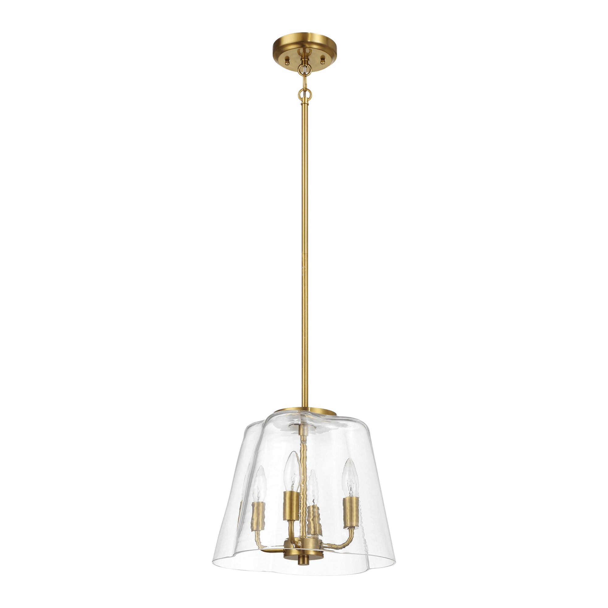 4-Light Candle Pendant Light – Satin Brass Finish & Clear Glass | Elegant Dining Room & Living Room Chandelier