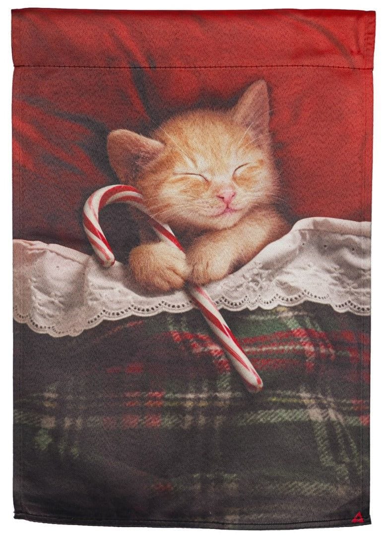 Candy Cane Kitten Christmas Garden Flag 2 Sided Decorative