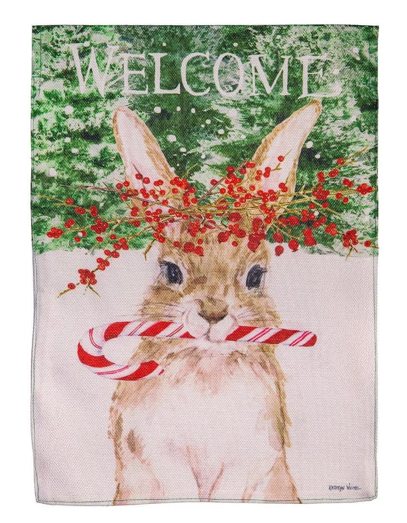 Candy Cane Rabbit 2 Sided Garden Flag