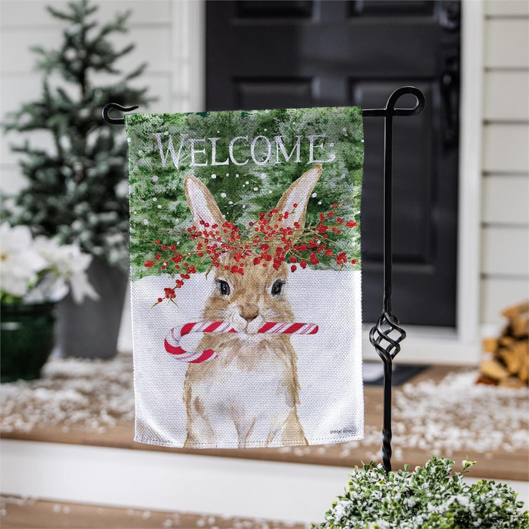 Candy Cane Rabbit 2 Sided Garden Flag