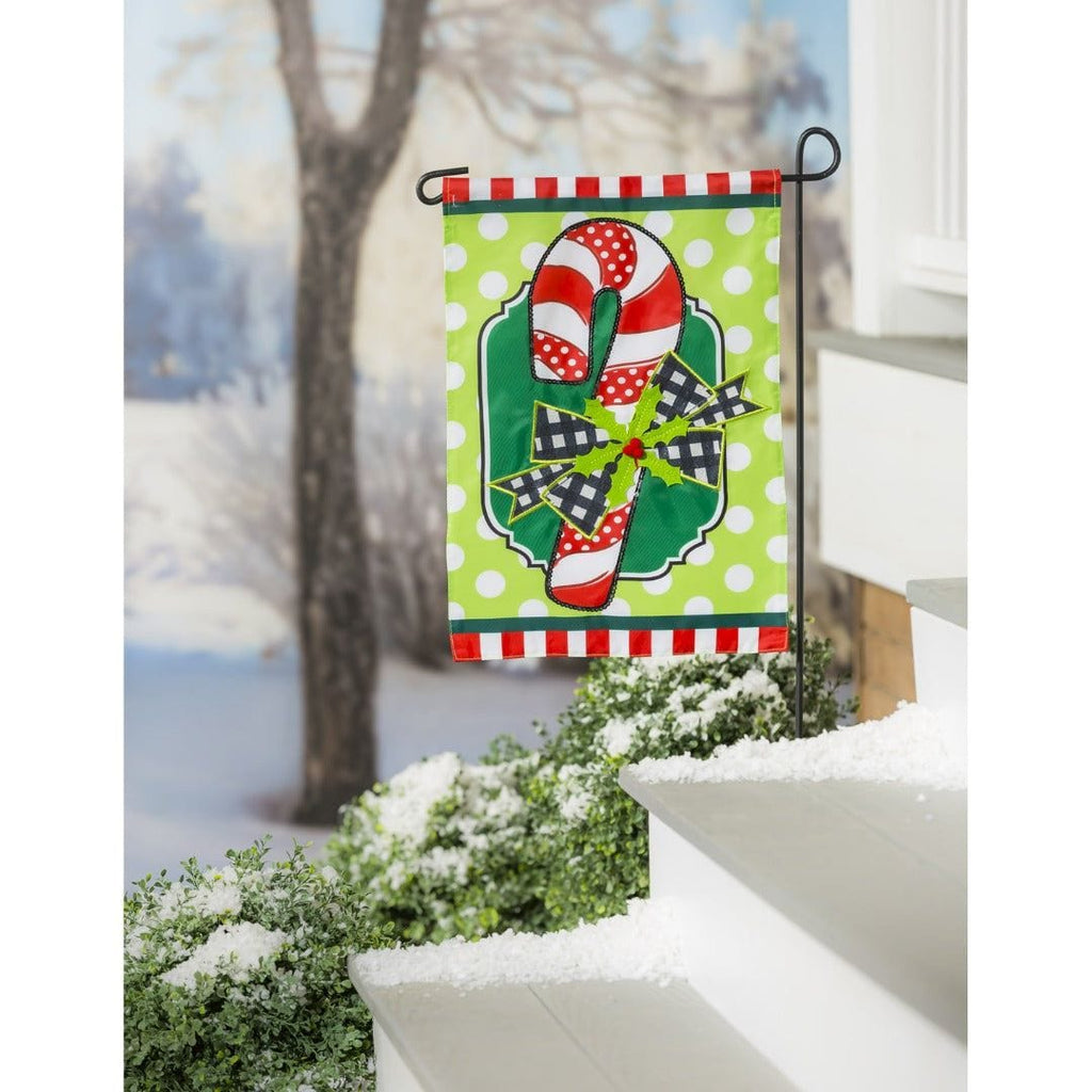 Candy Cane and Holly Christmas Garden Flag 2 Sided Applique