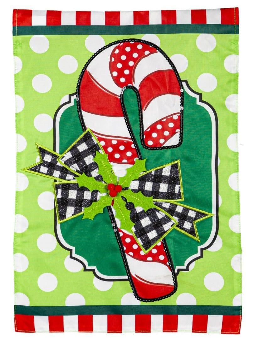 Candy Cane and Holly Christmas Garden Flag 2 Sided Applique