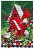 Cardinal Birdhouse Christmas Garden Flag 2 Sided Waffle