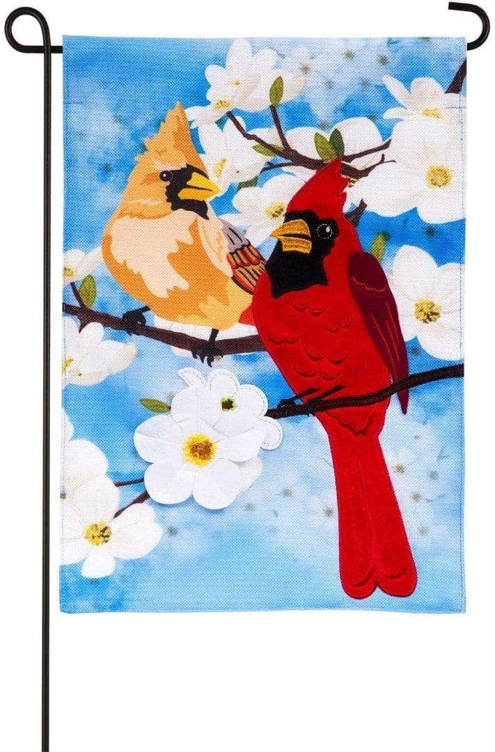 Cardinals On Dogwood Branch Garden Flag 2 Sided Burlap