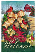 Cardinals Wreath On Fence 2 Sided Christmas Garden Flag