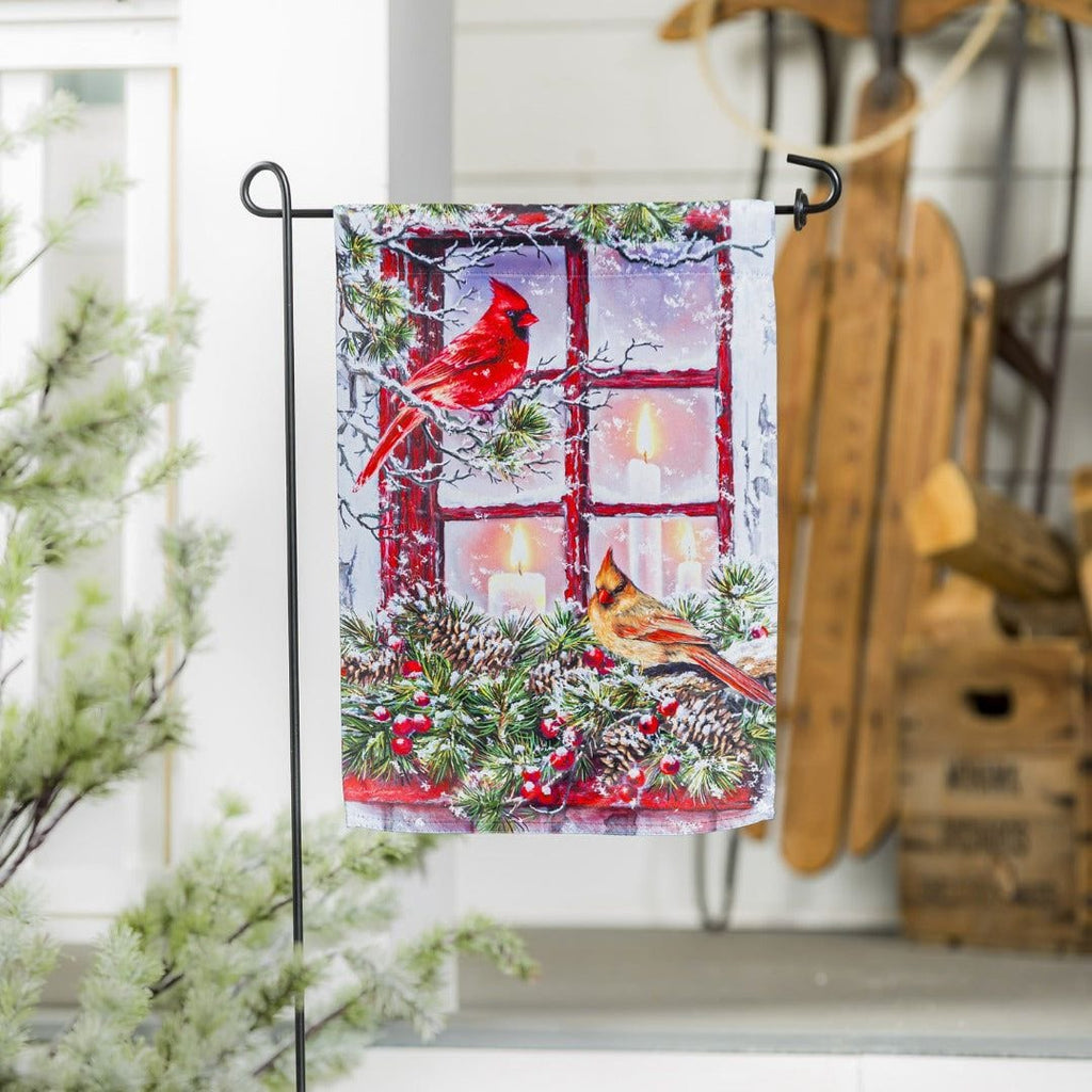 Cardinals in the Window Winter Garden Flag 2 Sided Decorative