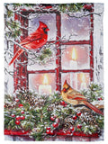 Cardinals in the Window Winter Garden Flag 2 Sided Decorative