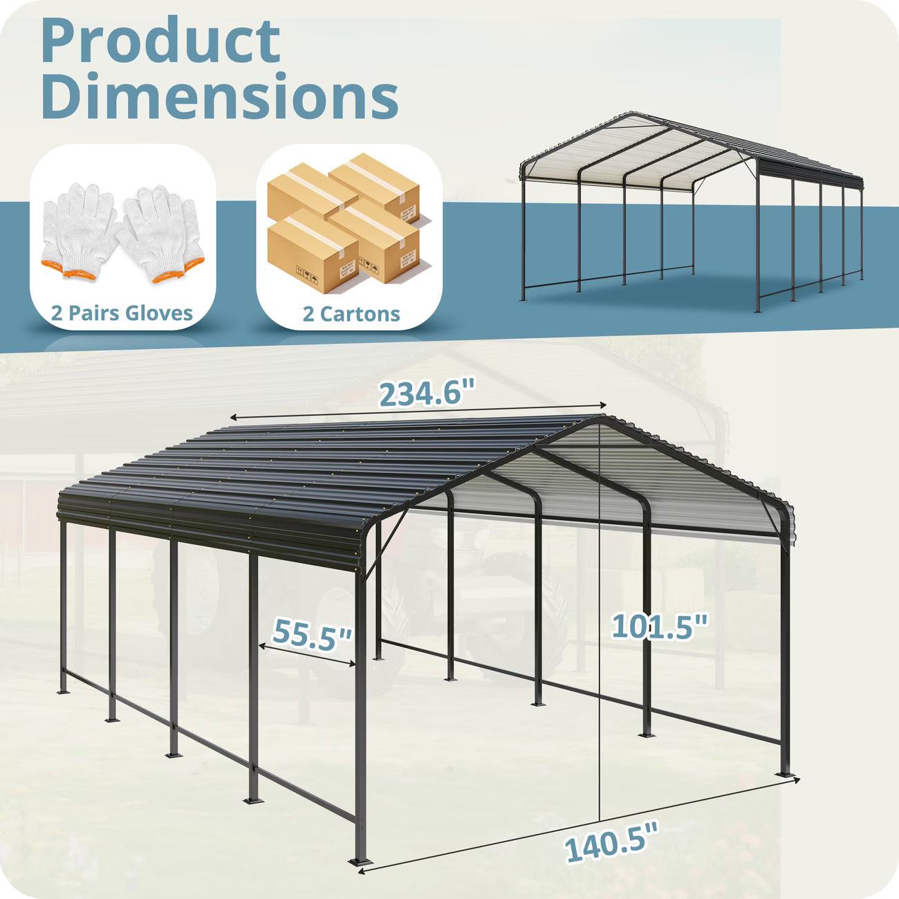 Carport Metal Carport with Enhanced Base Outdoor Heavy Duty Garage Galvanized Car Shelter for Pickup, Boat, Car and Tractors,12x20 FT,10x15 FT.