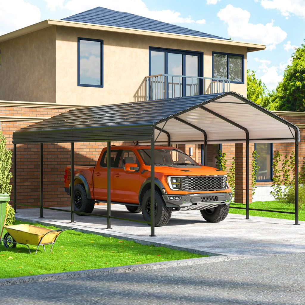 Carport Metal Carport with Enhanced Base Outdoor Heavy Duty Garage Galvanized Car Shelter for Pickup, Boat, Car and Tractors,12x20 FT,10x15 FT.