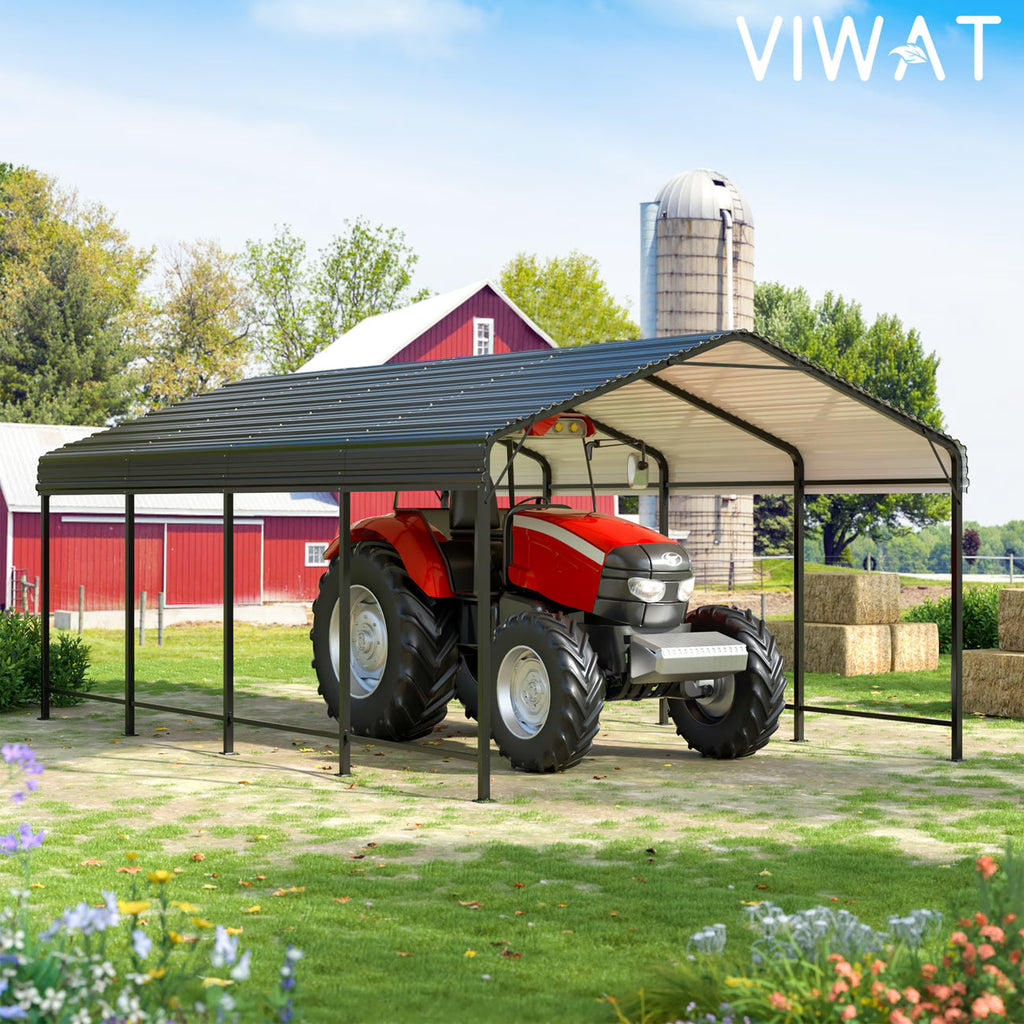 Carport Metal Carport with Enhanced Base Outdoor Heavy Duty Garage Galvanized Car Shelter for Pickup, Boat, Car and Tractors,12x20 FT,10x15 FT.