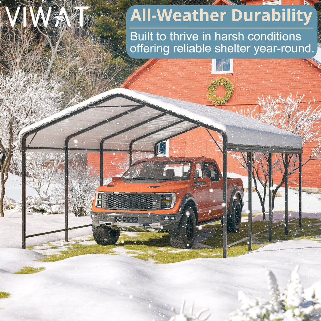 Carport Metal Carport with Enhanced Base Outdoor Heavy Duty Garage Galvanized Car Shelter for Pickup, Boat, Car and Tractors,12x20 FT,10x15 FT.