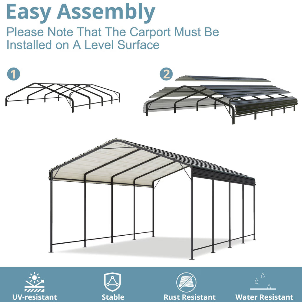 Carport Metal Carport with Enhanced Base Outdoor Heavy Duty Garage Galvanized Car Shelter for Pickup, Boat, Car and Tractors,12x20 FT,10x15 FT.