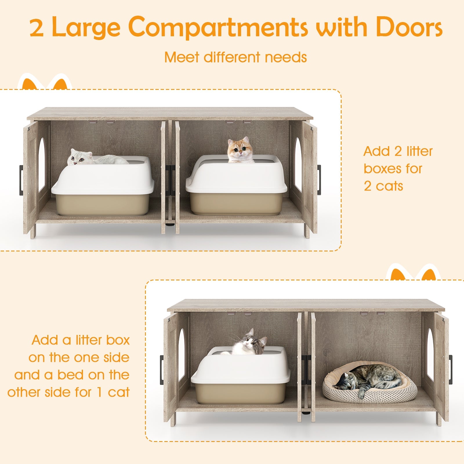 Cat Litter Box Enclosure for 2 Cats Modern Kitty Litter Box Furniture Hidden-Oak
