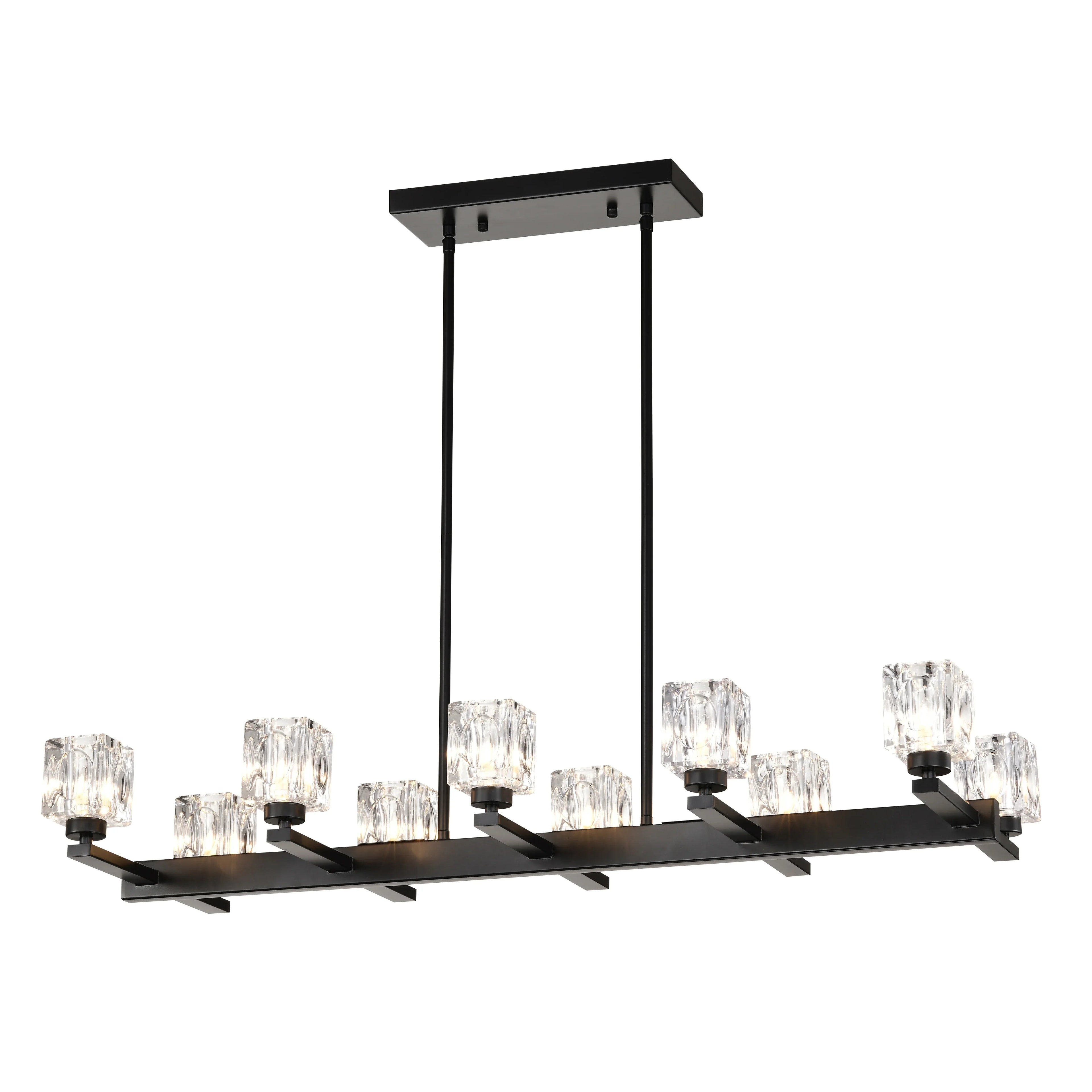 10-Light Black Linear Crystal Chandelier | Farmhouse Modern Pendant Light for Dining Room, Kitchen Island & Living Room — 35.67" Wide