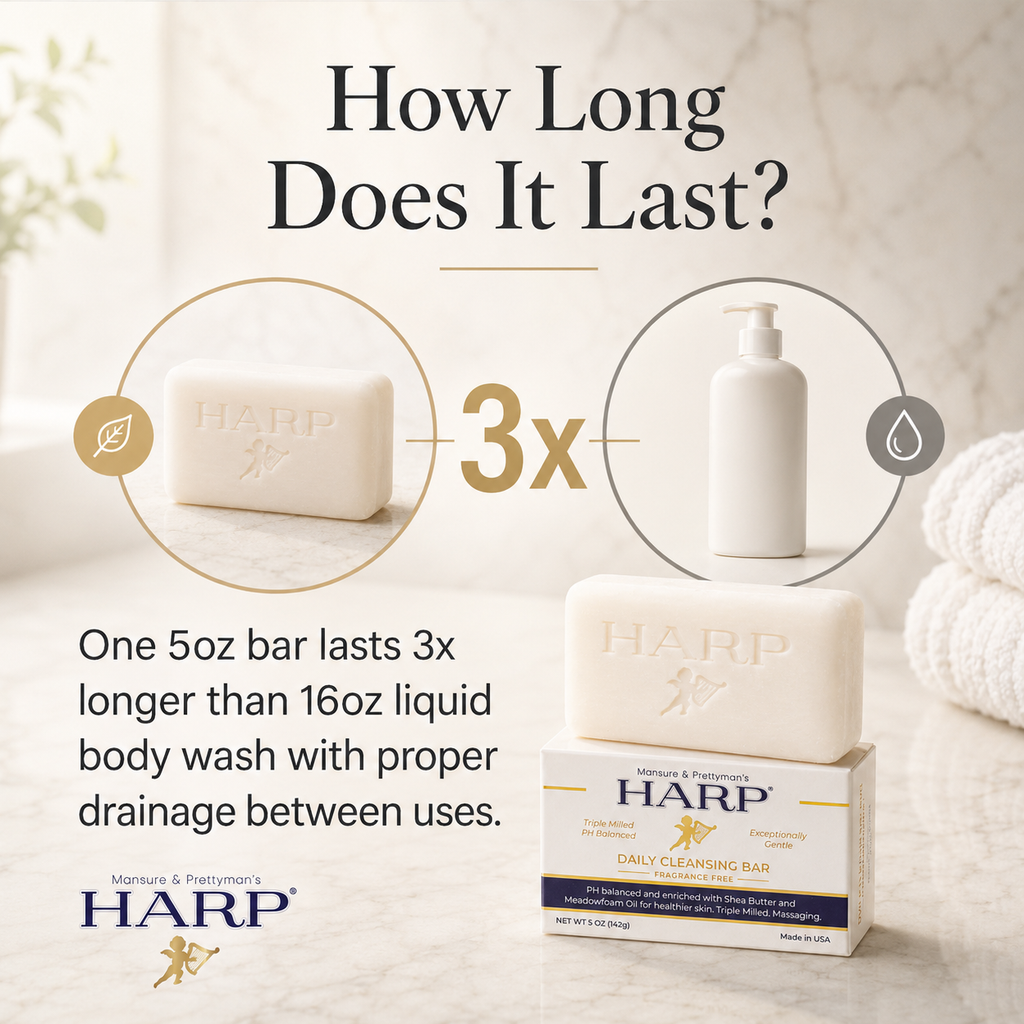 HARP® Vanilla Lavender Body Wash Bar – pH Balanced (5.0–6.0) Syndet Cleanser, Soap-Free & No Lye, Non-Comedogenic, Gentle for Sensitive & Dry Skin, With Shea Butter & Borage Oil. 5oz Bar.