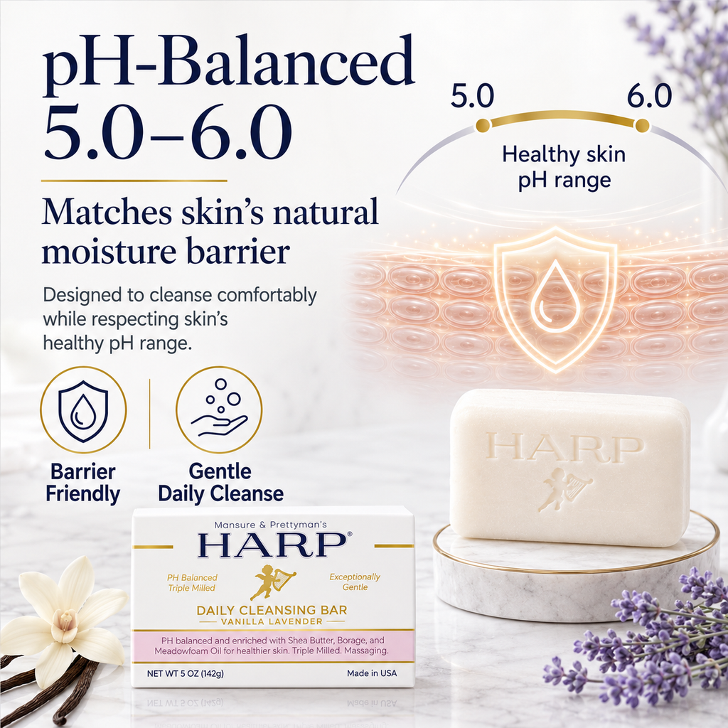 HARP® Vanilla Lavender Body Wash Bar – pH Balanced (5.0–6.0) Syndet Cleanser, Soap-Free & No Lye, Non-Comedogenic, Gentle for Sensitive & Dry Skin, With Shea Butter & Borage Oil. 5oz Bar.