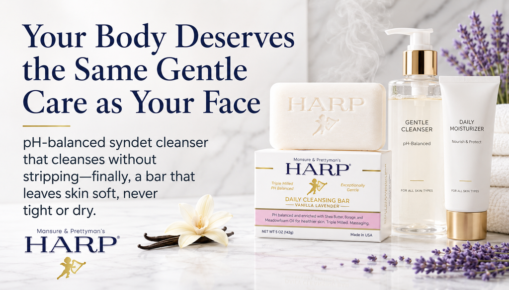 HARP® Vanilla Lavender Body Wash Bar – pH Balanced (5.0–6.0) Syndet Cleanser, Soap-Free & No Lye, Non-Comedogenic, Gentle for Sensitive & Dry Skin, With Shea Butter & Borage Oil. 5oz Bar.