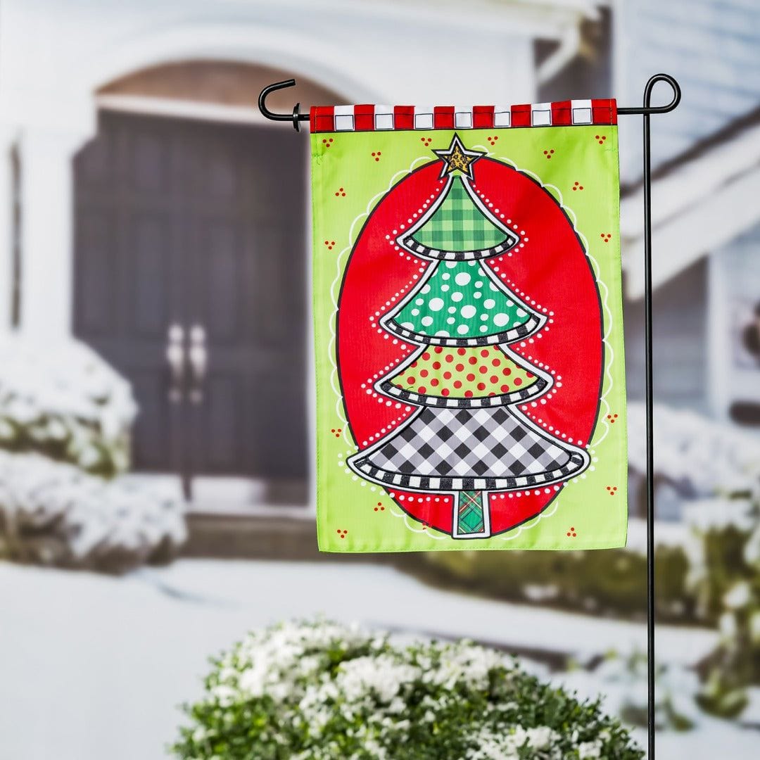 Check and Dots Christmas Tree Garden Flag 2 Sided