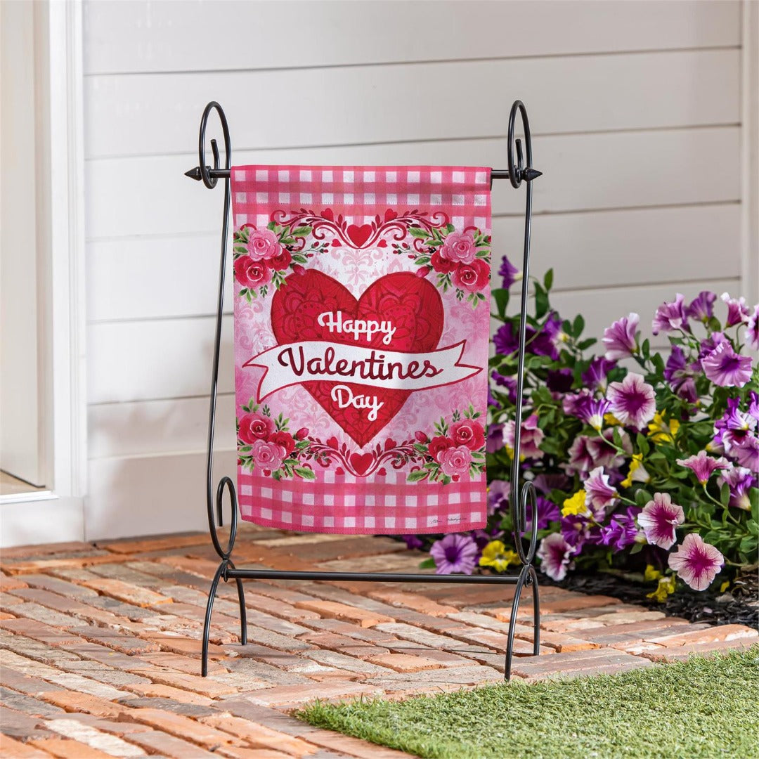 Checks & Swirls 2 Sided Valentines Garden Flag