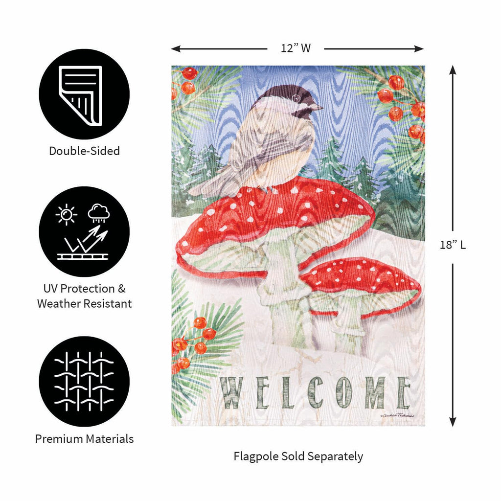 Chickadee and Winter Welcome Garden Flag 2 Sided
