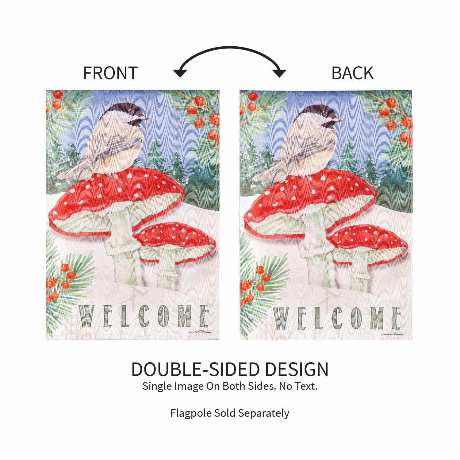 Chickadee and Winter Welcome Garden Flag 2 Sided