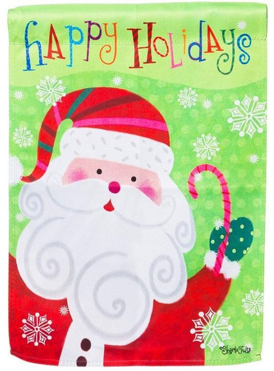 Christmas Santa Happy Holidays Garden Flag 2 Sided Candy Cane