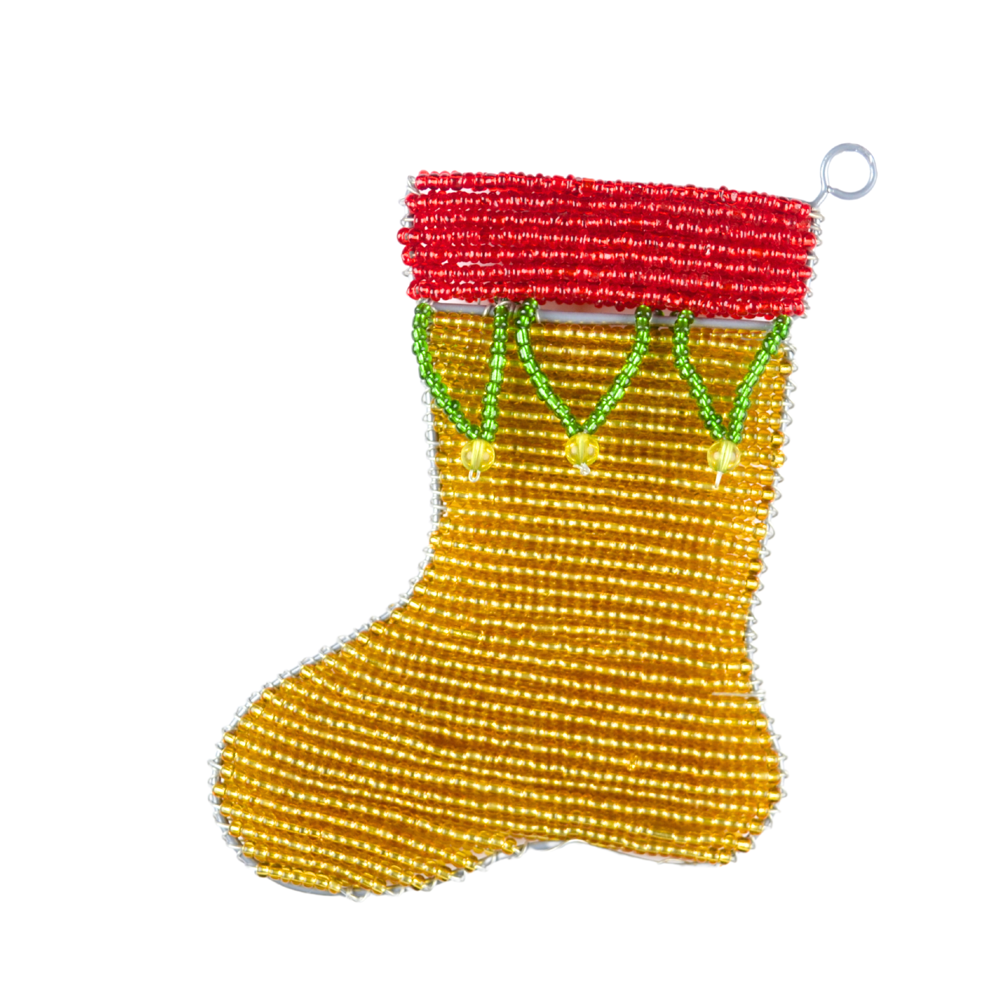 Handmade Beaded Christmas Stocking Ornament â€“ Haitian Artisan Holiday DÃ©cor