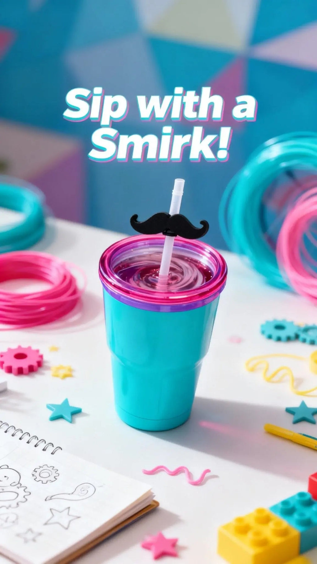 Mustache Straw Topper Wholesale - 3D Printed Straw Charms