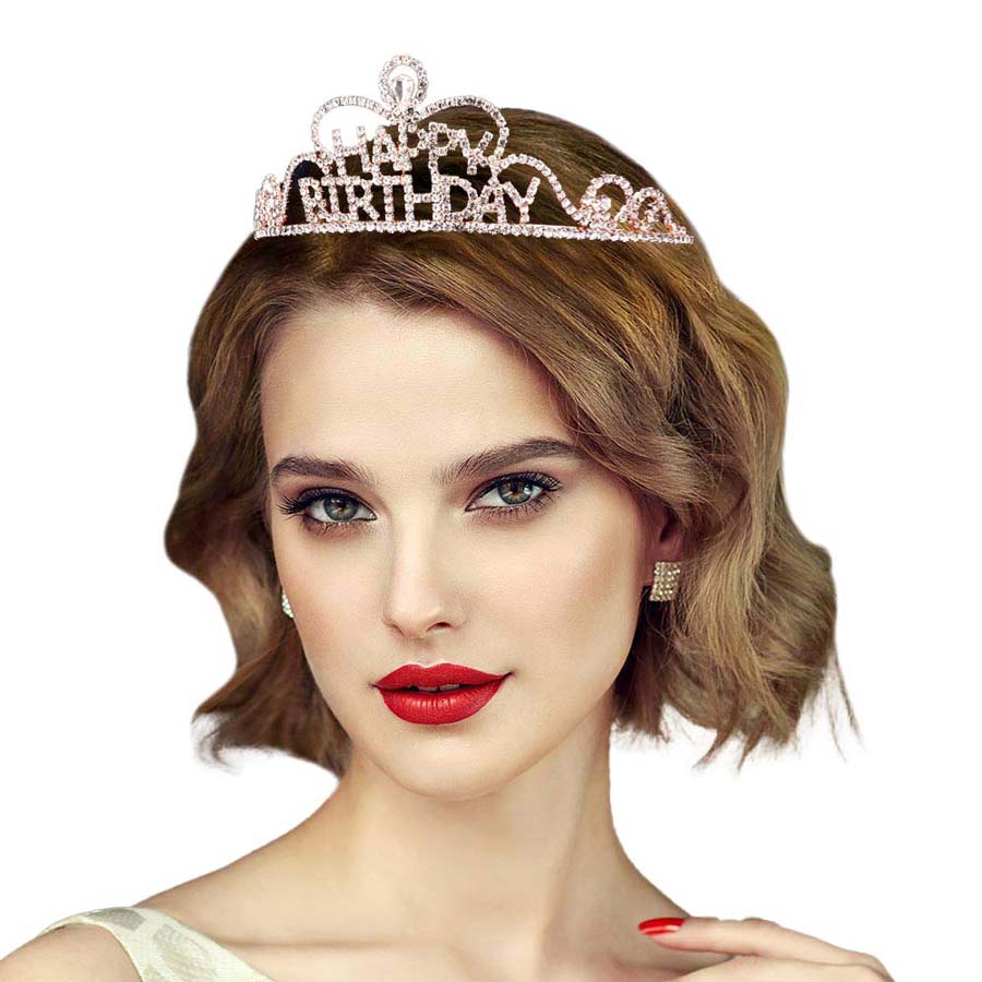 Teardrop Crystal Rhinestone Happy Birthday Tiara