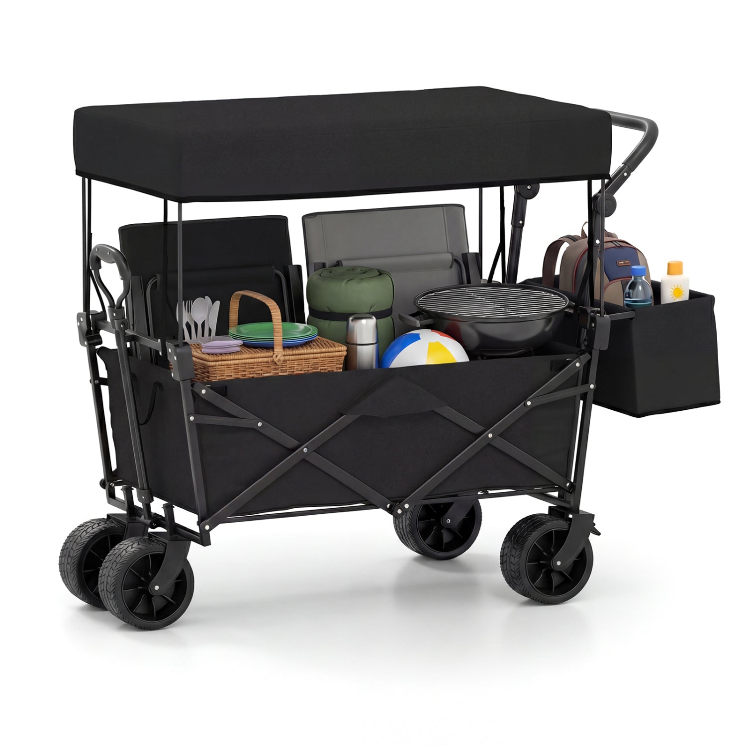 Collapsible Wagon with Removable Canopy and Detachable Storage Bag