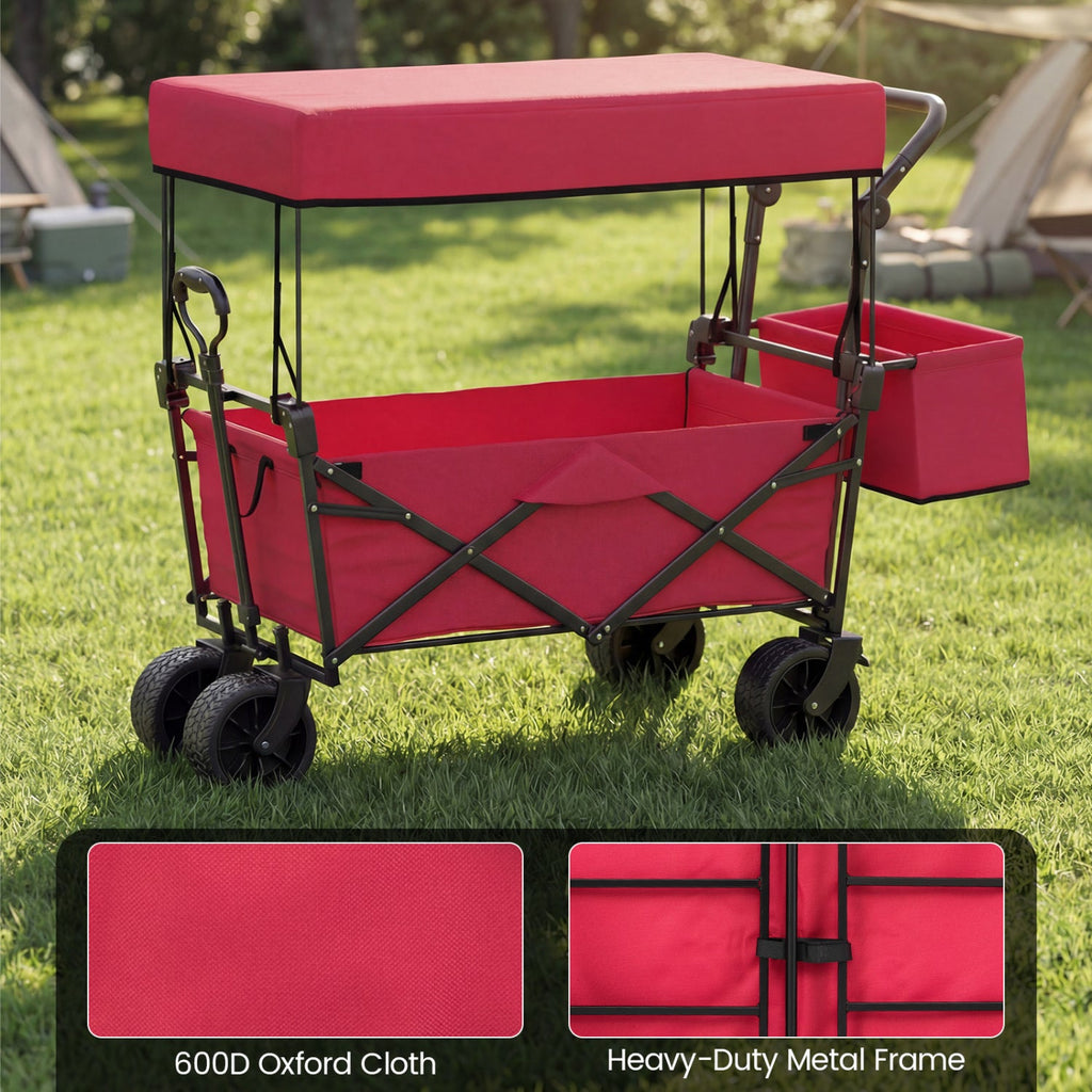 Collapsible Wagon with Removable Canopy and Detachable Storage Bag
