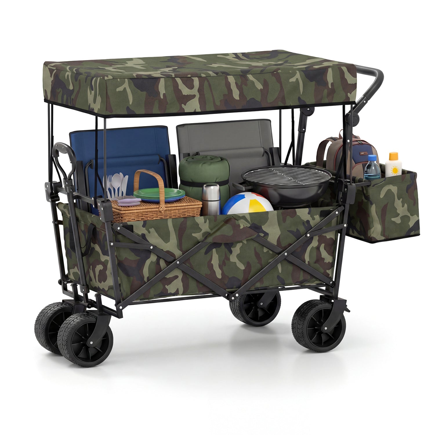 Collapsible Wagon with Removable Canopy and Detachable Storage Bag
