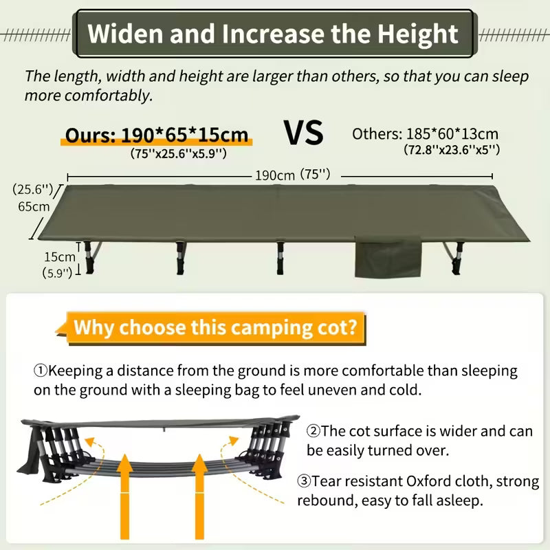 Compact Camping Cot Backpacking Ultralight Folding Lightweight Heavy Duty • Easy Setup, Durable Aluminum Alloy • Camping Cot, Hiking Gear • Portable Design, Sturdy Frame • Hiking Accessory, Hikers Gear • for Outdoor Hiking Travel Beach