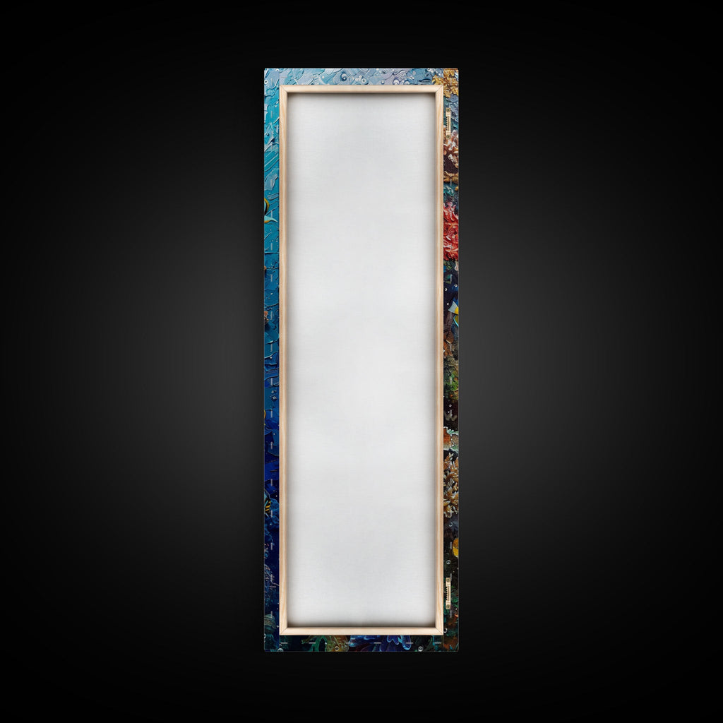 Vibrant Coral Reef Underwater Scene Featuring Diverse Tropical Fish on a Framed Canvas Print Skinny Art Piece