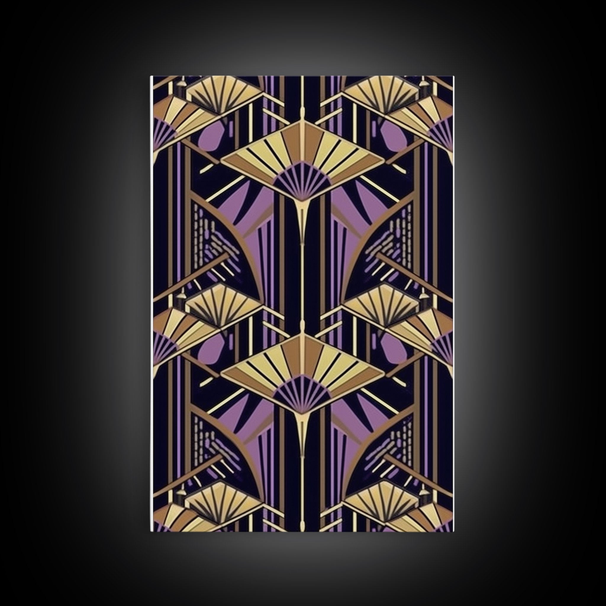 Art Deco Pattern Wall art - Framed Canvas Print - Art Deco - Stained glass art - Ornament art - Geometric art - Purple & gold art - Wall art