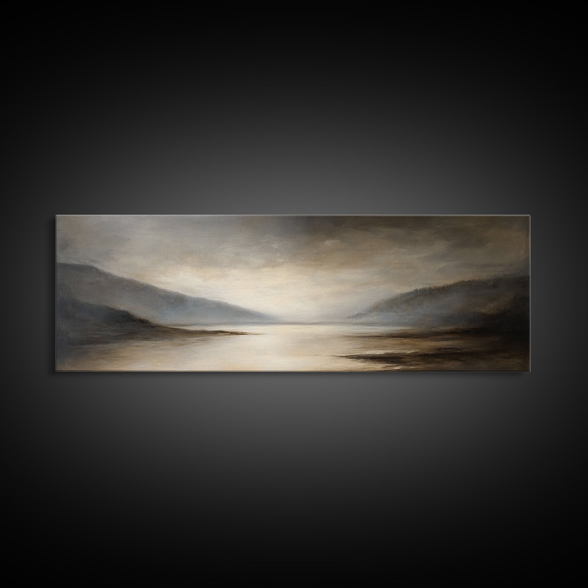 Moody Seascape Wall Art, Framed Canvas Print, Horizontal Panoramic Wall Art, Cloudy Day, Large and Wide Calm Decor, Modern Wall Art