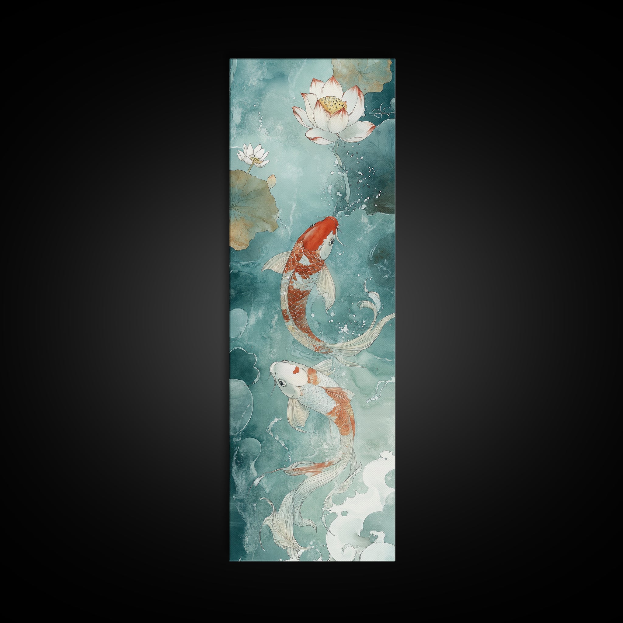 Wabi Sabi Koi Fish Framed Canvas Print, Koi Fish Painting, Elegant Art, Tall Art, Narrow Art, Accent Piece, Japanese Style Art