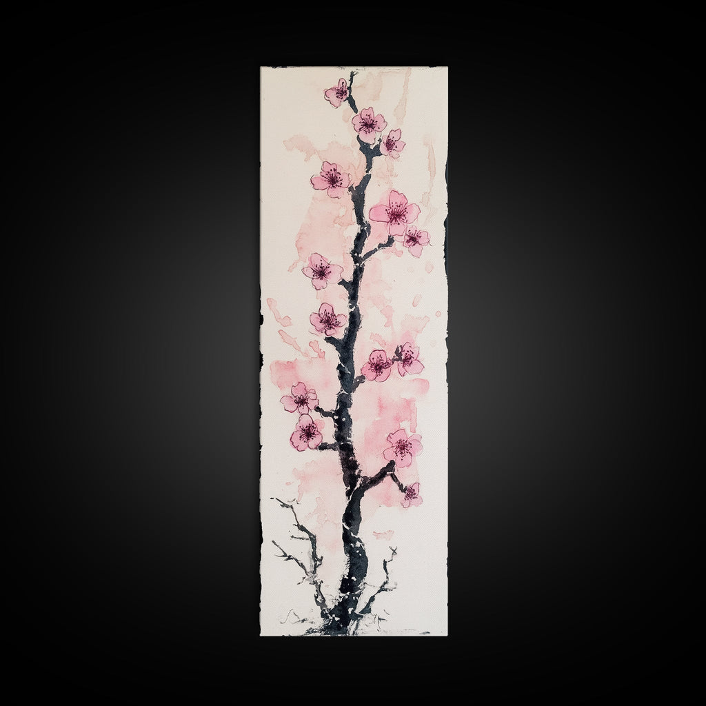 Delicate Cherry Tree in Bloom Painting - Canvas Print for Japanese Floral Art, Spring Blossom Decor, Nature-Inspired Wall Art, Botanical Print