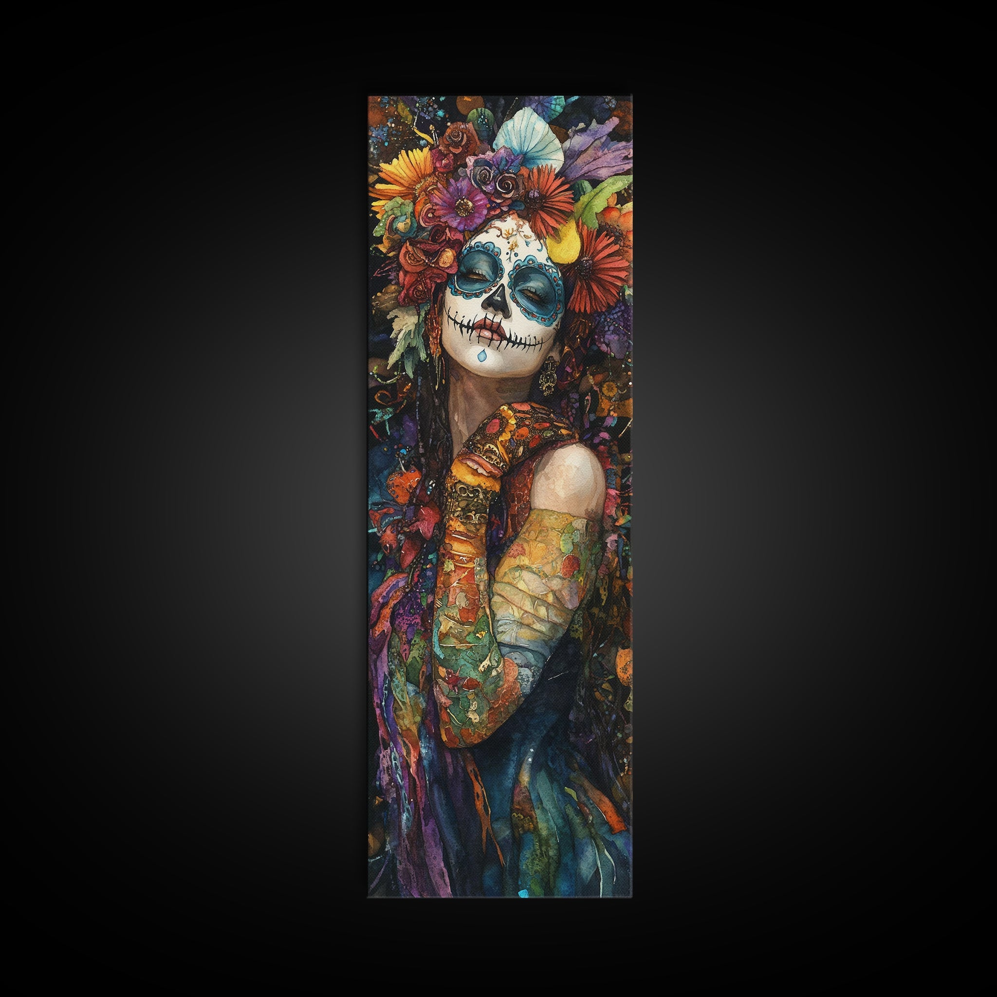 Chicano Art, Day Of The Dead Wall Art Print, Canvas Print, Mexicano Wall Art, Tall Skinny Narrow Wall Art, Mexican Art