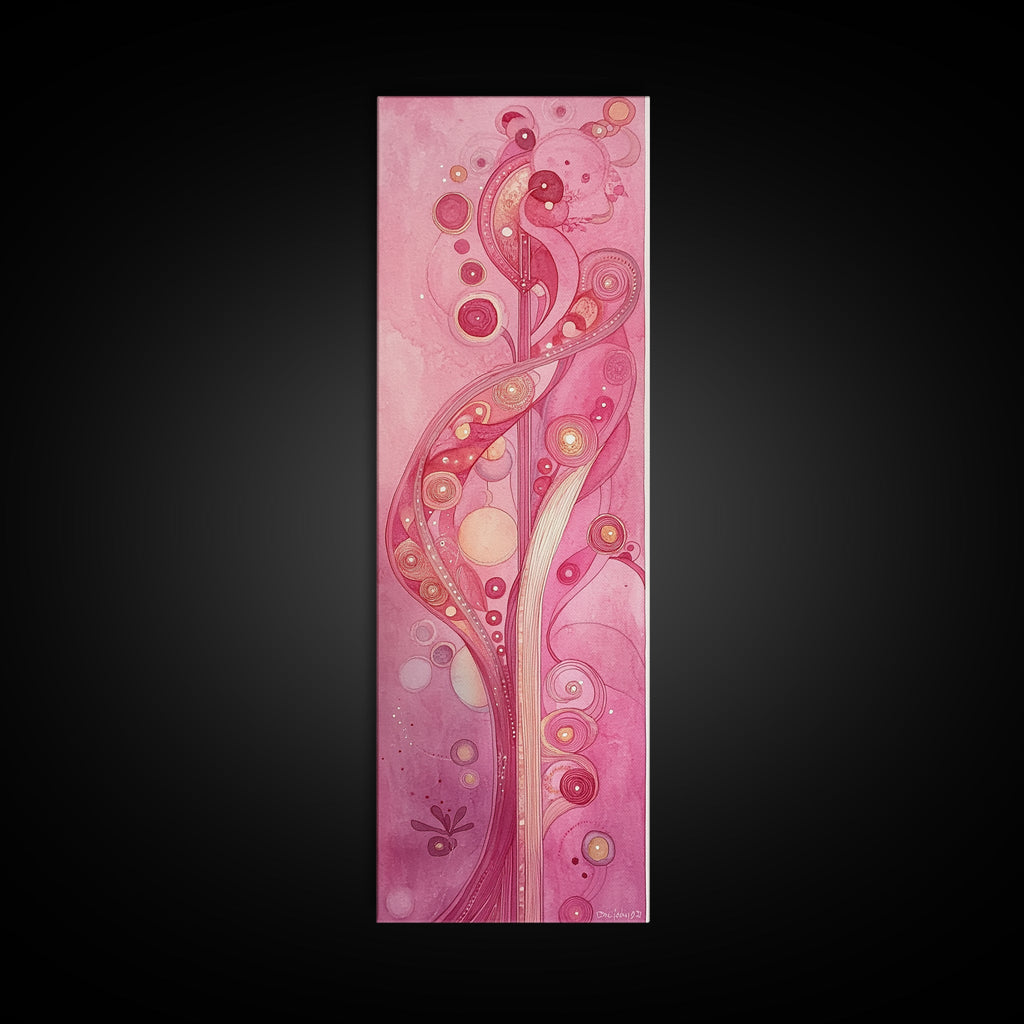 Abstract Botanical Framed Canvas Print Art Nouveau Print Pink Wall Art Whimsical Art Bedroom Decor Vertical Wall Art Boho Art