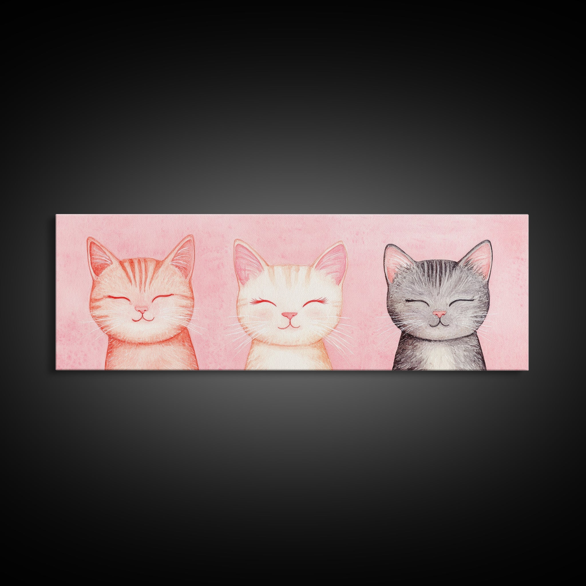 Framed Canvas Print of Whimsical Cat Portraits in Pink Shades Featuring Cute Wall Art for Pet Lovers’ Room or Playful Dorm Decor