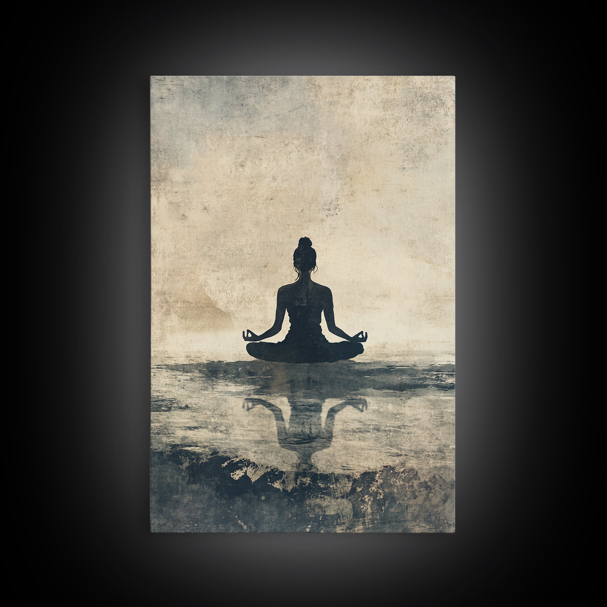 Meditative Silhouette Canvas Print with Wabi Sabi Art, Minimalist Zen Wall Art, Neutral Sage Green Decor, Yoga Art for Relaxation
