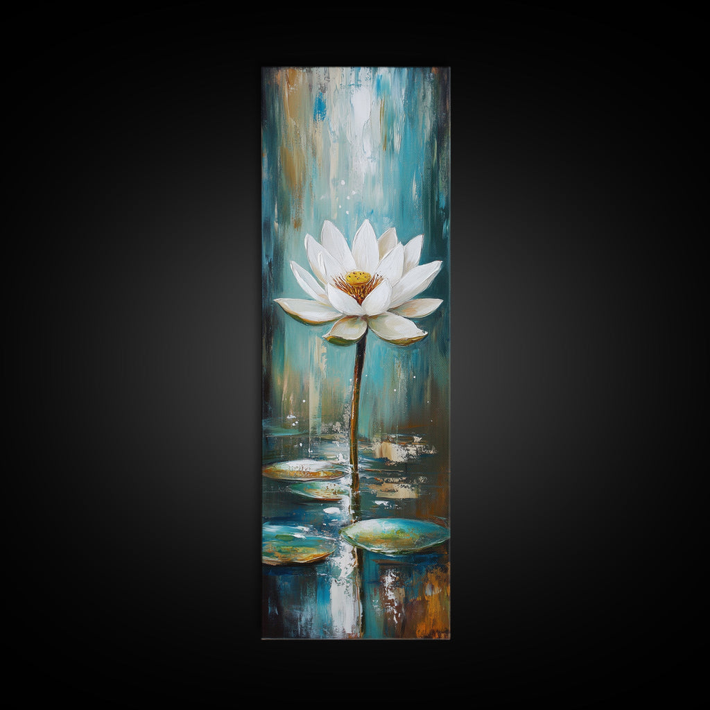 White Lotus, zen wall art, botanical prints, yoga art, teal wall art, sacred geometry wall art, framed canvas print, minimalist art