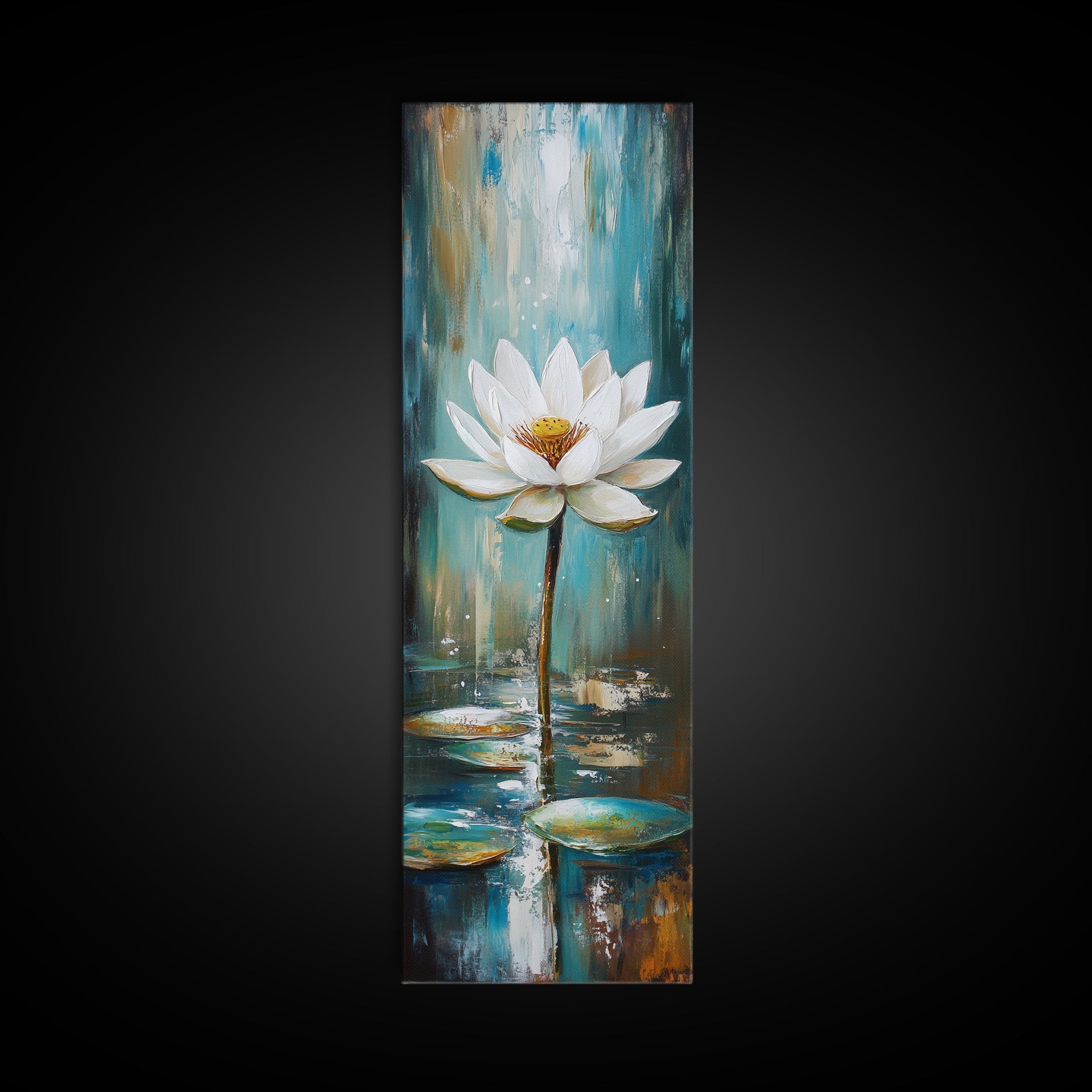 White Lotus, zen wall art, botanical prints, yoga art, teal wall art, sacred geometry wall art, framed canvas print, minimalist art