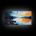 Sunset Lake Reflection, panoramic art, landscape painting, framed canvas print, mountain painting, extra wide art